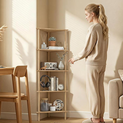5-Tier Bamboo Corner Shelf, 41.5x21.5x114 cm, Wood