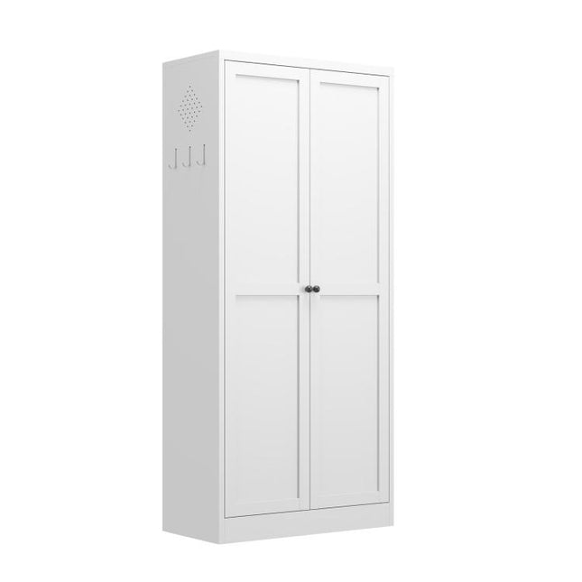 Wei?er Metall Vorratsschrank für die Küche mit 4 h?henverstellbaren Einlegeb?den, stabiler freistehender Lebensmittelschrank für Küche, Vorratskammer und Wohnzimmer, Ma?e H155 × B70 × T35 cm