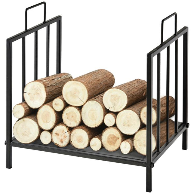 Indoor/Outdoor Metal Firewood Holder (Max 25kg) with 2 Handles, 44.5x33x46.5 cm, Black