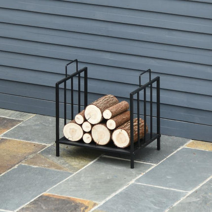 Indoor/Outdoor Metal Firewood Holder (Max 25kg) with 2 Handles, 44.5x33x46.5 cm, Black