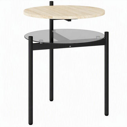 Runder Beistelltisch mit offener Glasablage für kleine R?ume, Wohnzimmer, Schlafzimmer, 41,8 x 39,8 x 53,5 cm, Eiche