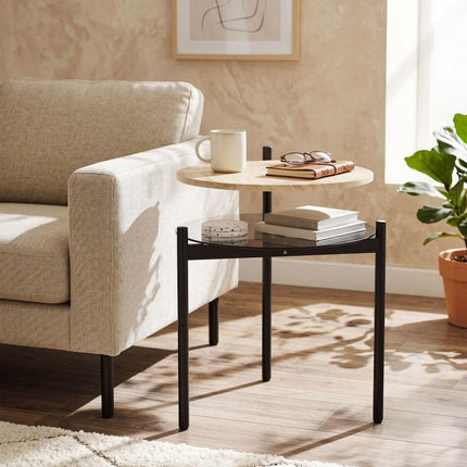 Runder Beistelltisch mit offener Glasablage für kleine R?ume, Wohnzimmer, Schlafzimmer, 41,8 x 39,8 x 53,5 cm, Eiche