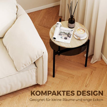Runder Beistelltisch mit offener Glasablage für kleine R?ume, Wohnzimmer, Schlafzimmer, 41,8 x 39,8 x 53,5 cm, Eiche