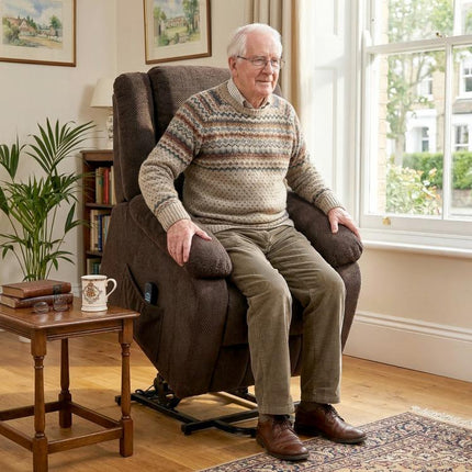 Aufstehsessel mit weichem Bezug, Recliner-Sessel mit Fernbedienung und Seitentaschen, Braun