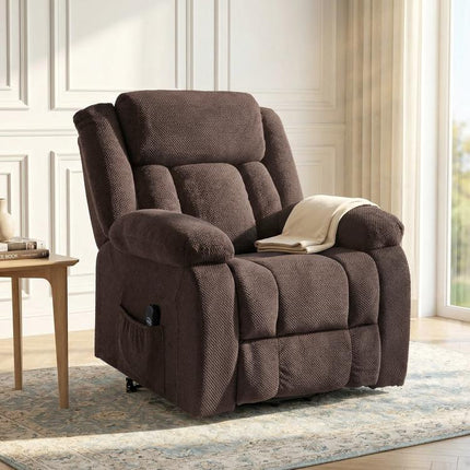 Aufstehsessel mit weichem Bezug, Recliner-Sessel mit Fernbedienung und Seitentaschen, Braun