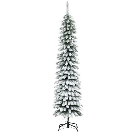 árbol de Navidad Estrecho Nevado 180 cm con 395 Ramas y Soporte de Metal Plegable para Salón Interior Verde