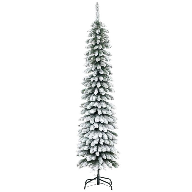 árbol de Navidad Estrecho Nevado 180 cm con 395 Ramas y Soporte de Metal Plegable para Salón Interior Verde