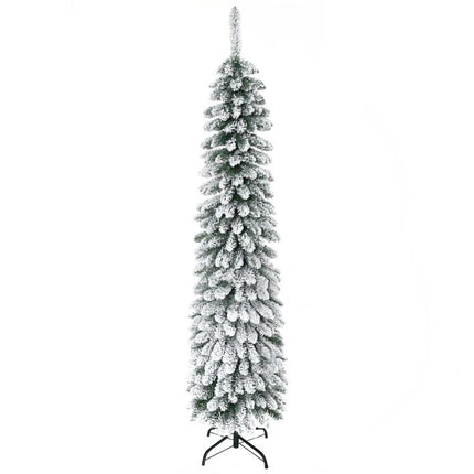 árbol de Navidad Estrecho Nevado 180 cm con 395 Ramas y Soporte de Metal Plegable para Salón Interior Verde