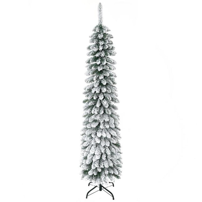 árbol de Navidad Estrecho Nevado 180 cm con 395 Ramas y Soporte de Metal Plegable para Salón Interior Verde