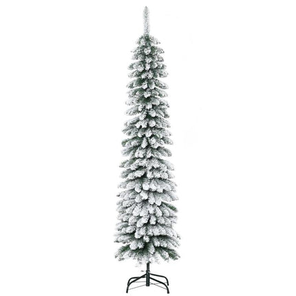 árbol de Navidad Estrecho Nevado 180 cm con 395 Ramas y Soporte de Metal Plegable para Salón Interior Verde