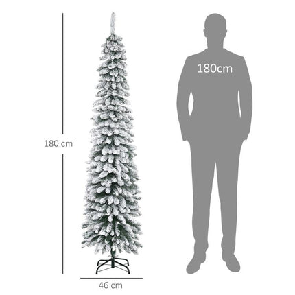árbol de Navidad Estrecho Nevado 180 cm con 395 Ramas y Soporte de Metal Plegable para Salón Interior Verde