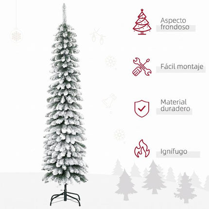 árbol de Navidad Estrecho Nevado 180 cm con 395 Ramas y Soporte de Metal Plegable para Salón Interior Verde