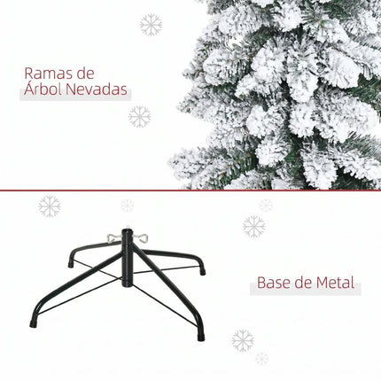 árbol de Navidad Estrecho Nevado 180 cm con 395 Ramas y Soporte de Metal Plegable para Salón Interior Verde