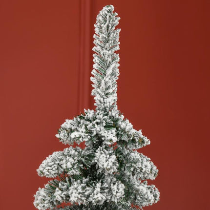 árbol de Navidad Estrecho Nevado 180 cm con 395 Ramas y Soporte de Metal Plegable para Salón Interior Verde