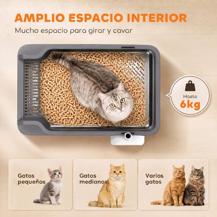 Large Stainless Steel Cat Litter Box with Sifting Tray, High Sides, Scoop, and 10 Pads – Dark Gray