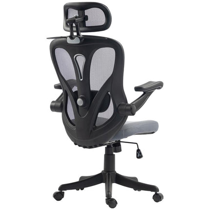 Chaise Bureau Ergonomique avec Accoudoirs 3D et Appui-Tête Réglable, Fauteuil de Bureau en Maille, Gris