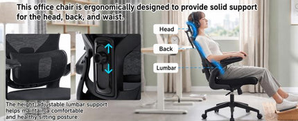 Ergonomic Mesh Office Chair with Adjustable Lumbar Support Adjustable Headrest, Double Lumbar Support, Flip?Up Armrests, Adjustable Height Rocking Desk Chair with Coat Hanger