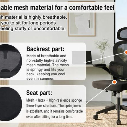 Ergonomic Mesh Office Chair with Adjustable Lumbar Support Adjustable Headrest, Double Lumbar Support, Flip?Up Armrests, Adjustable Height Rocking Desk Chair with Coat Hanger
