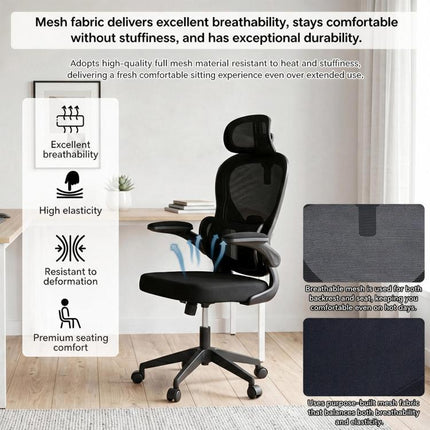 Ergonomic Mesh Office Chair with Adjustable Lumbar Support Adjustable Headrest, Double Lumbar Support, Flip?Up Armrests, Adjustable Height Rocking Desk Chair with Coat Hanger