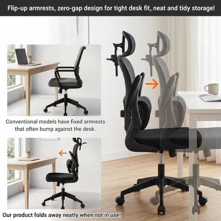 Ergonomic Mesh Office Chair with Adjustable Lumbar Support Adjustable Headrest, Double Lumbar Support, Flip?Up Armrests, Adjustable Height Rocking Desk Chair with Coat Hanger
