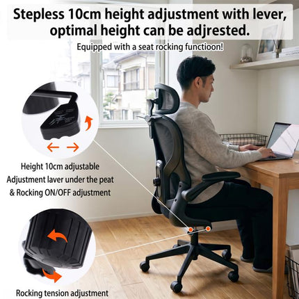 Ergonomic Mesh Office Chair with Adjustable Lumbar Support Adjustable Headrest, Double Lumbar Support, Flip?Up Armrests, Adjustable Height Rocking Desk Chair with Coat Hanger