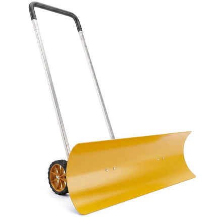 37-Inch Extra Wide Snow Shovel with Wheels, Heavy Duty Aluminum Snow Pusher with Ergonomic Adjustable Handle, Yellow