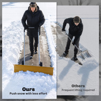 37-Inch Extra Wide Snow Shovel with Wheels, Heavy Duty Aluminum Snow Pusher with Ergonomic Adjustable Handle, Yellow