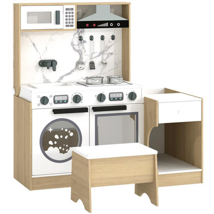 Play Kitchen Set for Kids, 2-in-1 Convertible Table and Chair Set, Kitchen Playset with Sink, Oven, Accessories for 3-8