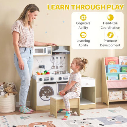 Play Kitchen Set for Kids, 2-in-1 Convertible Table and Chair Set, Kitchen Playset with Sink, Oven, Accessories for 3-8