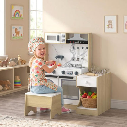 Play Kitchen Set for Kids, 2-in-1 Convertible Table and Chair Set, Kitchen Playset with Sink, Oven, Accessories for 3-8
