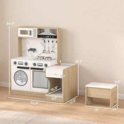 Play Kitchen Set for Kids, 2-in-1 Convertible Table and Chair Set, Kitchen Playset with Sink, Oven, Accessories for 3-8