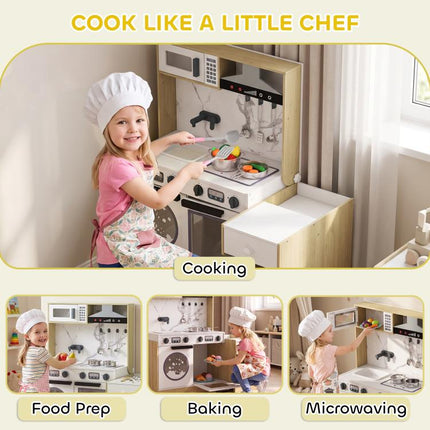 Play Kitchen Set for Kids, 2-in-1 Convertible Table and Chair Set, Kitchen Playset with Sink, Oven, Accessories for 3-8