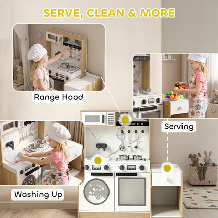 Play Kitchen Set for Kids, 2-in-1 Convertible Table and Chair Set, Kitchen Playset with Sink, Oven, Accessories for 3-8
