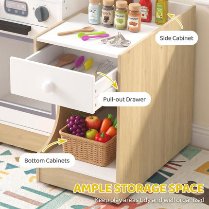 Play Kitchen Set for Kids, 2-in-1 Convertible Table and Chair Set, Kitchen Playset with Sink, Oven, Accessories for 3-8