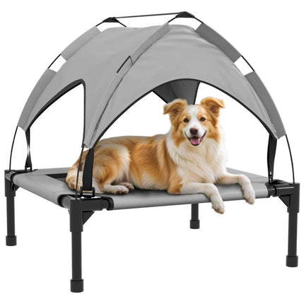 Elevated Dog Bed with Canopy, Raised Outdoor Pet Bed for Camping with Washable Breathable Mesh, 30 inch x 24 inch x 27 inch