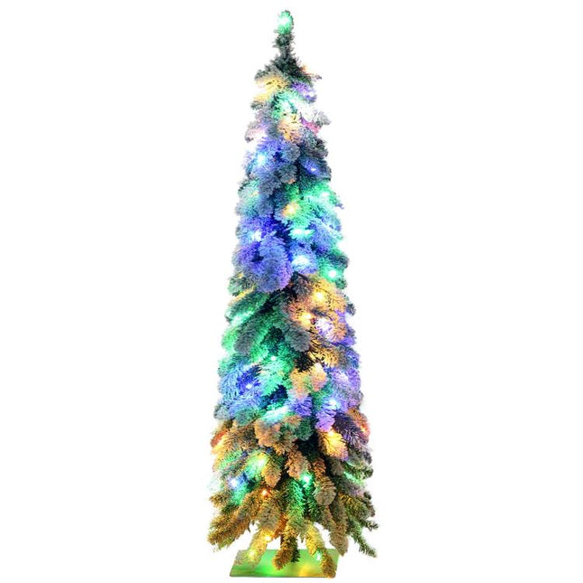 4 feet Artificial Slim Christmas Trees, with Snow Frosted Branches, Warm White or Colorful LED Lights, Downswept Shape