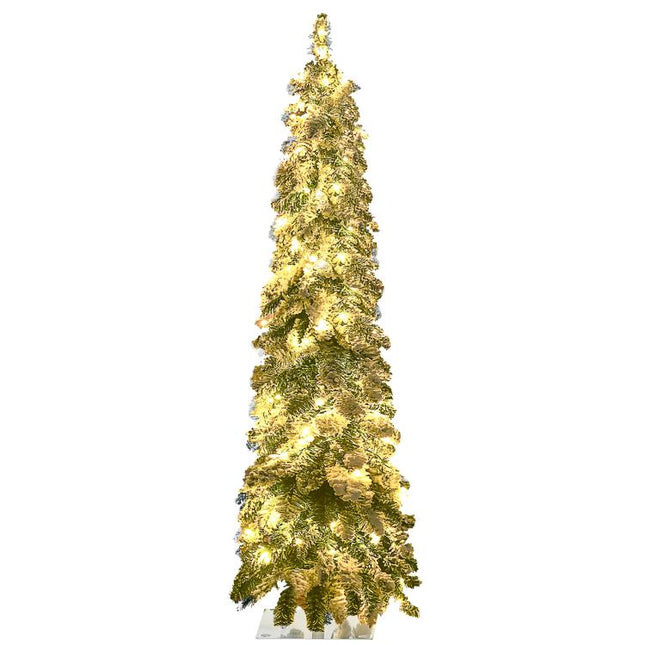 4 feet Artificial Slim Christmas Trees, with Snow Frosted Branches, Warm White or Colorful LED Lights, Downswept Shape