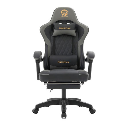 Ergonomic Gaming Chair with Footrest and Lumbar Support, High Back Reclining PU Leather Computer Chair with Headrest and Linkage Armrests, Swivel Height Adjustable Office Gamer Chair for Adults (Gray)