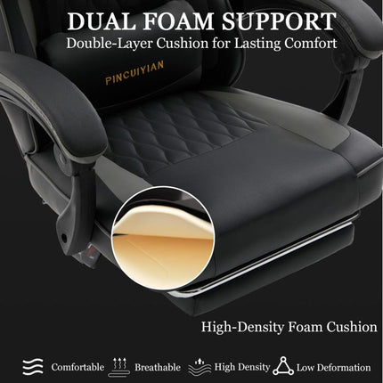 Ergonomic Gaming Chair with Footrest and Lumbar Support, High Back Reclining PU Leather Computer Chair with Headrest and Linkage Armrests, Swivel Height Adjustable Office Gamer Chair for Adults (Gray)