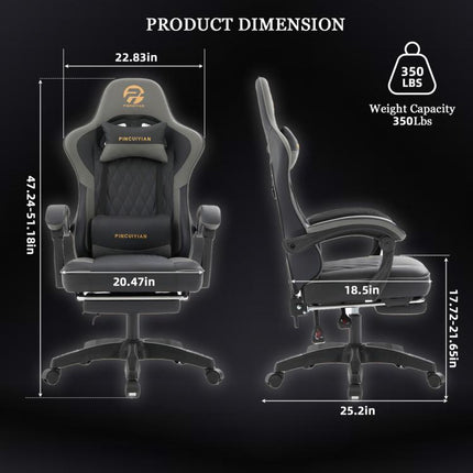 Ergonomic Gaming Chair with Footrest and Lumbar Support, High Back Reclining PU Leather Computer Chair with Headrest and Linkage Armrests, Swivel Height Adjustable Office Gamer Chair for Adults (Gray)