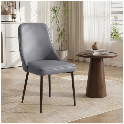 Modern Dining Chairs Set of 2, Faux Leather Upholstered Dining Room Chair Kitchen Chairs Dinner Side Chair with Curved Back and Metal Legs for Kitchen, Dining Room, Living Room, Brown