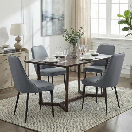 Modern Dining Chairs Set of 2, Faux Leather Upholstered Dining Room Chair Kitchen Chairs Dinner Side Chair with Curved Back and Metal Legs for Kitchen, Dining Room, Living Room, Brown
