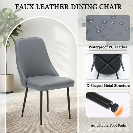 Modern Dining Chairs Set of 2, Faux Leather Upholstered Dining Room Chair Kitchen Chairs Dinner Side Chair with Curved Back and Metal Legs for Kitchen, Dining Room, Living Room, Brown
