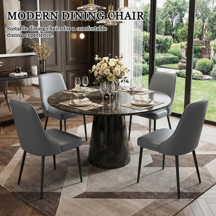 Modern Dining Chairs Set of 2, Faux Leather Upholstered Dining Room Chair Kitchen Chairs Dinner Side Chair with Curved Back and Metal Legs for Kitchen, Dining Room, Living Room, Brown