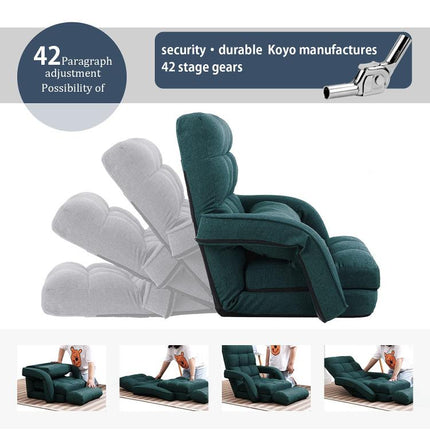 14-Position Adjustable Floor Chair, Chaise Lounge Indoor, Folding Lazy Sofa with Armrests and a Pillow Padded Adults Gaming Chairs for Living Room, Bedroom Factory Price (Green) 8803GN