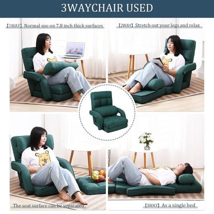 14-Position Adjustable Floor Chair, Chaise Lounge Indoor, Folding Lazy Sofa with Armrests and a Pillow Padded Adults Gaming Chairs for Living Room, Bedroom Factory Price (Green) 8803GN