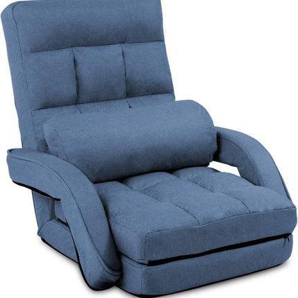 14-Position Adjustable Floor Chair, Chaise Lounge Indoor, Folding Lazy Sofa with Armrests and a Pillow Padded Adults Gaming Chairs for Living Room, Bedroom Factory Price (Blue) 8803BL