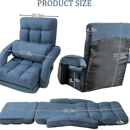 14-Position Adjustable Floor Chair, Chaise Lounge Indoor, Folding Lazy Sofa with Armrests and a Pillow Padded Adults Gaming Chairs for Living Room, Bedroom Factory Price (Blue) 8803BL