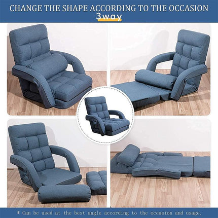 14-Position Adjustable Floor Chair, Chaise Lounge Indoor, Folding Lazy Sofa with Armrests and a Pillow Padded Adults Gaming Chairs for Living Room, Bedroom Factory Price (Blue) 8803BL