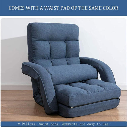 14-Position Adjustable Floor Chair, Chaise Lounge Indoor, Folding Lazy Sofa with Armrests and a Pillow Padded Adults Gaming Chairs for Living Room, Bedroom Factory Price (Blue) 8803BL